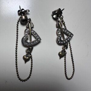 Betsy Johnson Vintage Style Heart & Arrow Dangle Earrings with Rhinestones